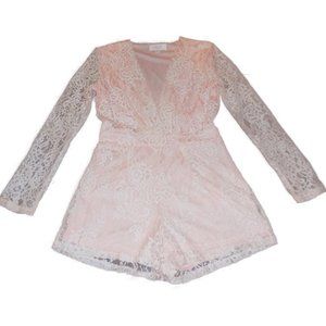 Romper Lace Floral Peach long sleeve One-Piece feminine summer party